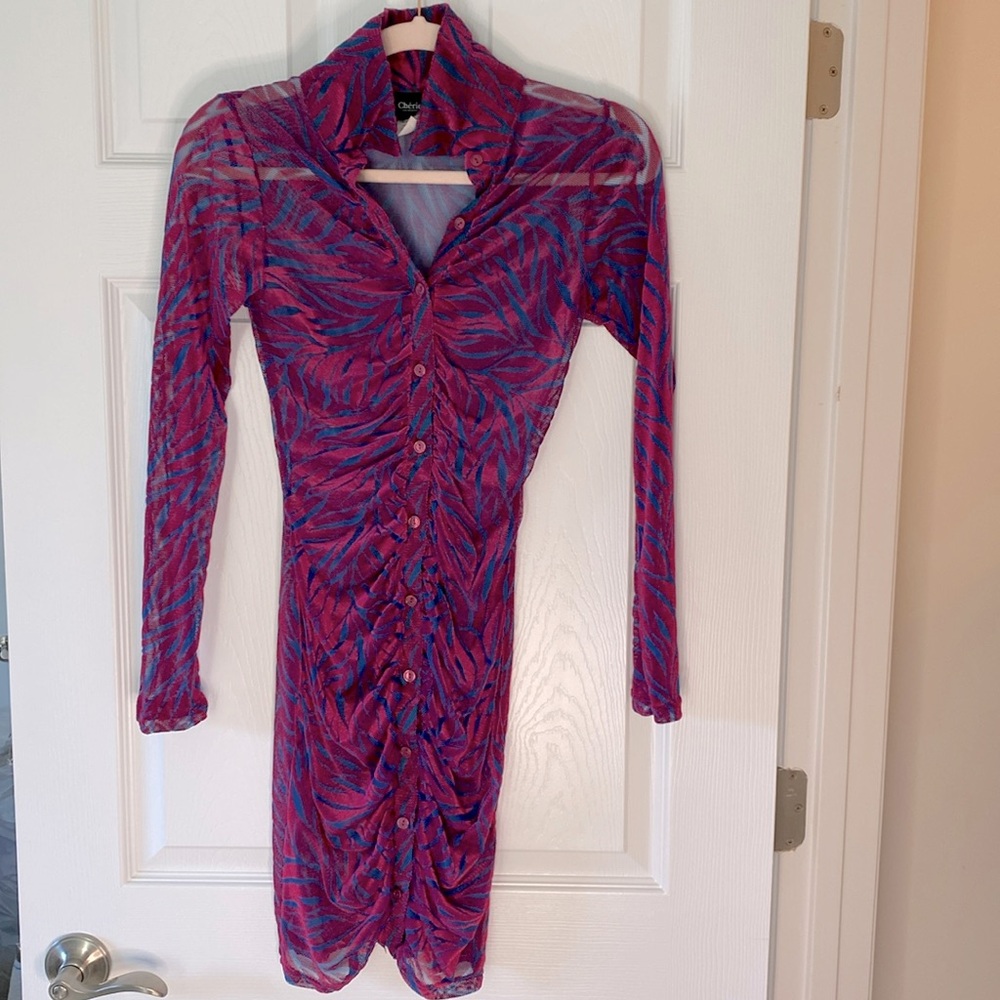 Cherie Pink and Blue Sheer Dress. Size Small. NWOT.